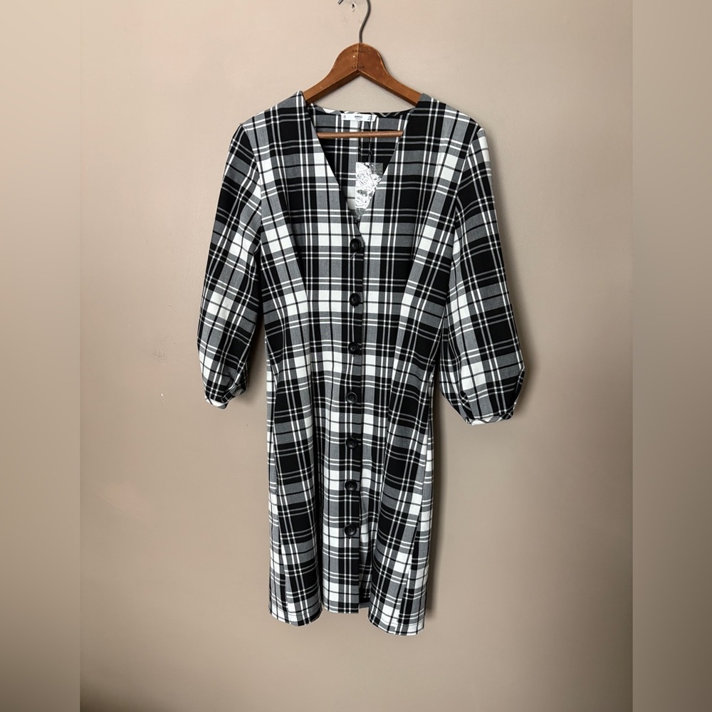 MANGO MNG Casual black & white checked midi dress button down front NWOT sz S - Picture 5 of 14